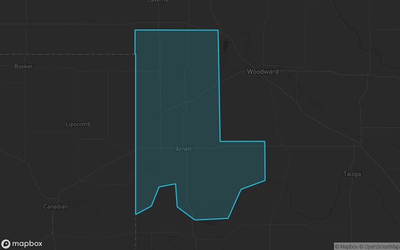 Map of Ellis County, Oklahoma showing the county boundary and surrounding cities