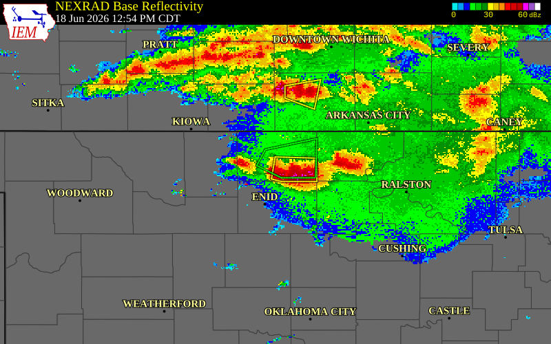 NEXRAD radar during the Thursday, June 18, 2026 storm activity in Grant County, Oklahoma