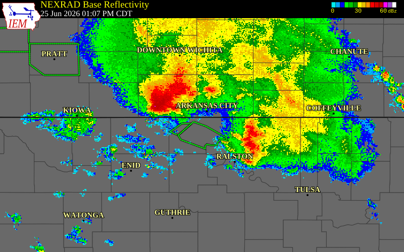 NEXRAD radar during the Thursday, June 25, 2026 storm activity in Grant County, Oklahoma