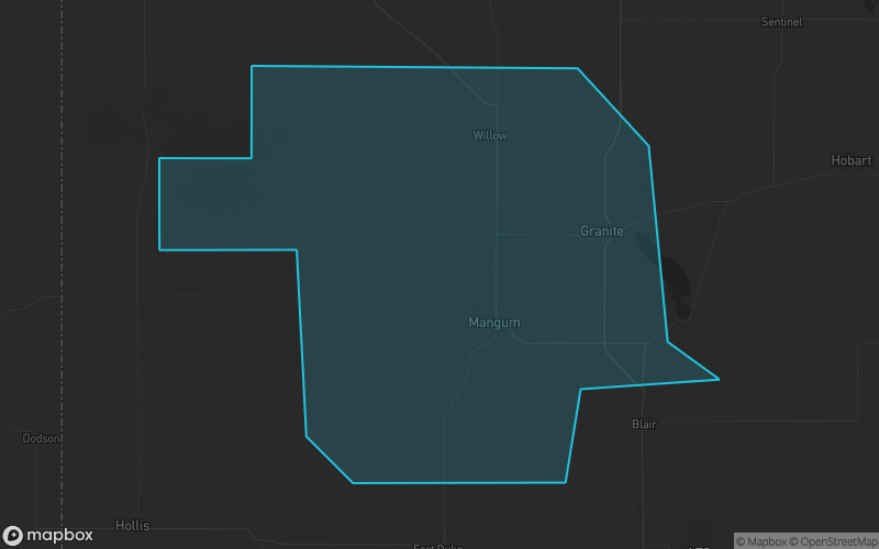 Map of Greer County, Oklahoma showing the county boundary and surrounding cities