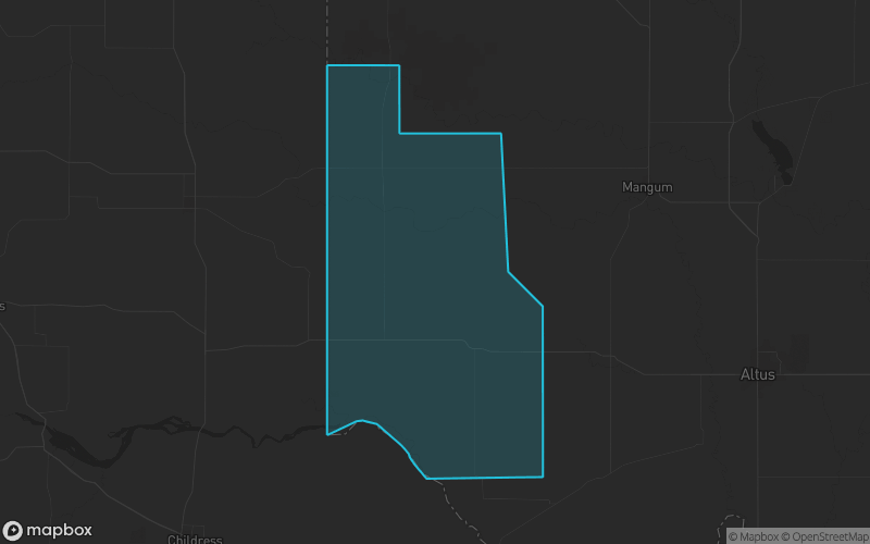 Map of Harmon County, Oklahoma showing the county boundary and surrounding cities