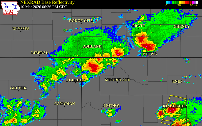 NEXRAD radar during the Tuesday, March 10, 2026 storm activity in Harper County, Oklahoma