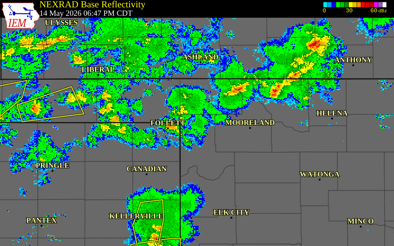 NEXRAD radar during the Thursday, May 14, 2026 storm activity in Harper County, Oklahoma