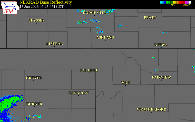 NEXRAD radar during the Monday, June 15, 2026 storm activity in Harper County, Oklahoma