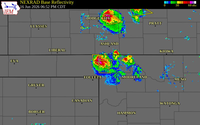 NEXRAD radar during the Tuesday, June 16, 2026 storm activity in Harper County, Oklahoma