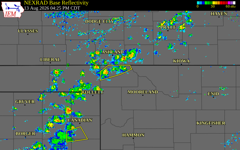 NEXRAD radar during the Thursday, August 13, 2026 storm activity in Harper County, Oklahoma