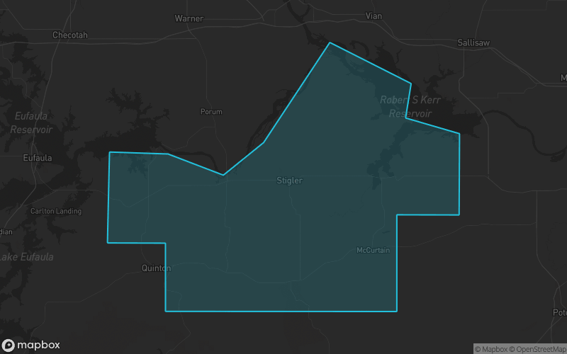 Map of Haskell County, Oklahoma showing the county boundary and surrounding cities