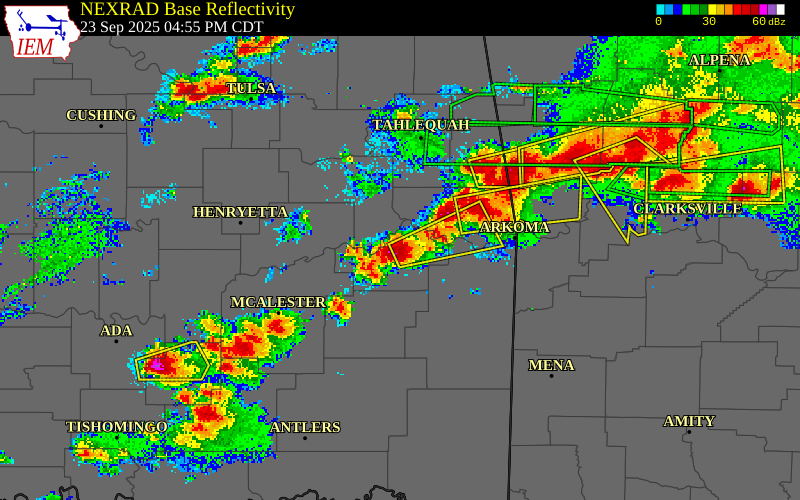 NEXRAD radar during the Tuesday, September 23, 2025 storm activity in Haskell County, Oklahoma