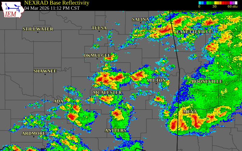 NEXRAD radar during the Wednesday, March 4, 2026 storm activity in Haskell County, Oklahoma