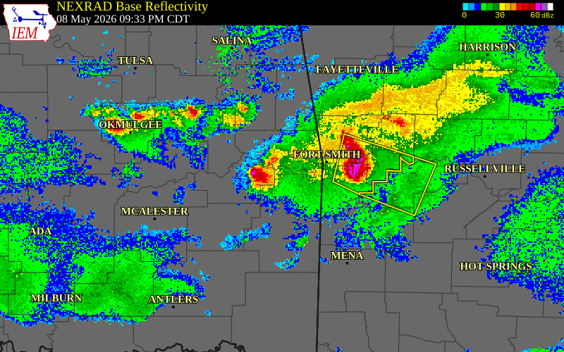 NEXRAD radar during the Friday, May 8, 2026 storm activity in Haskell County, Oklahoma