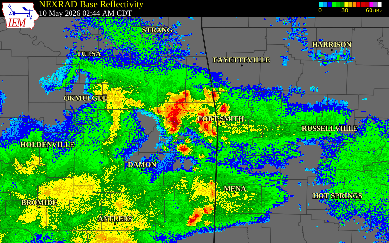 NEXRAD radar during the Sunday, May 10, 2026 storm activity in Haskell County, Oklahoma