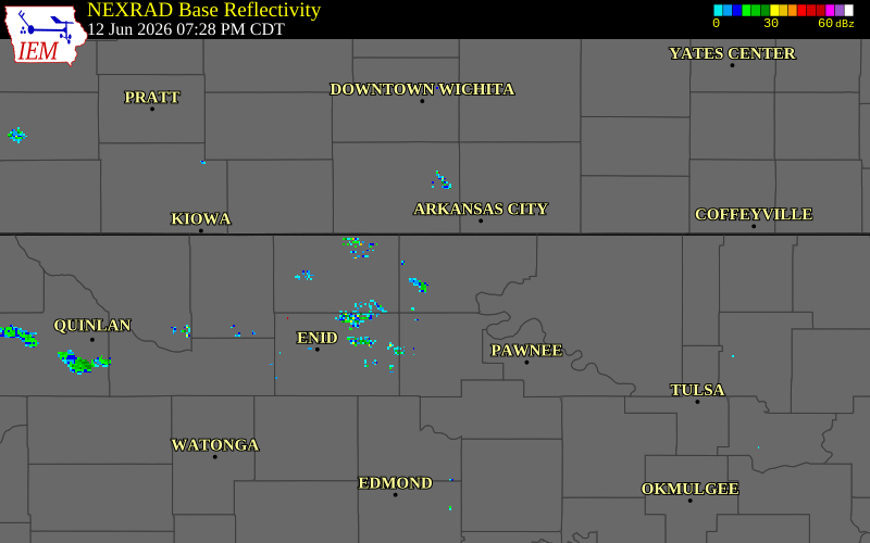 NEXRAD radar during the Friday, June 12, 2026 storm activity in Kay County, Oklahoma