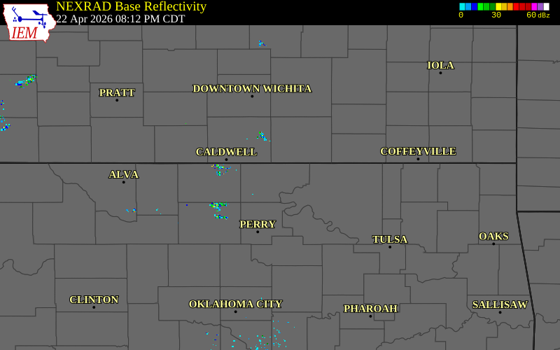 Radar snapshot during the Apr 22, 2026 tornado event near Newkirk, Kay County, Oklahoma, with NWS warning polygons