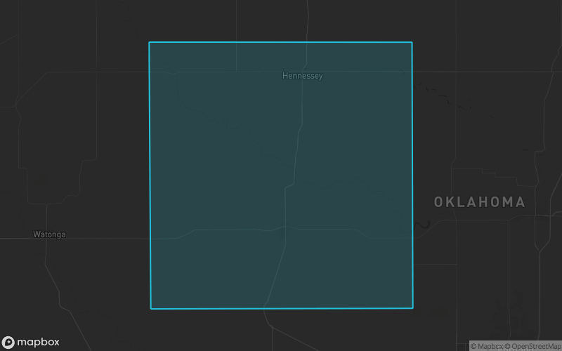 Map of Kingfisher County, Oklahoma showing the county boundary and surrounding cities