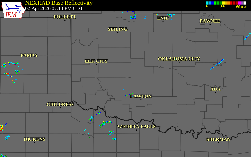 Radar snapshot during the Apr 2, 2026 hail event near Mountain View, Kiowa County, Oklahoma, with NWS warning polygons