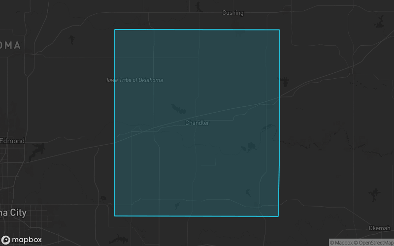 Map of Lincoln County, Oklahoma showing the county boundary and surrounding cities