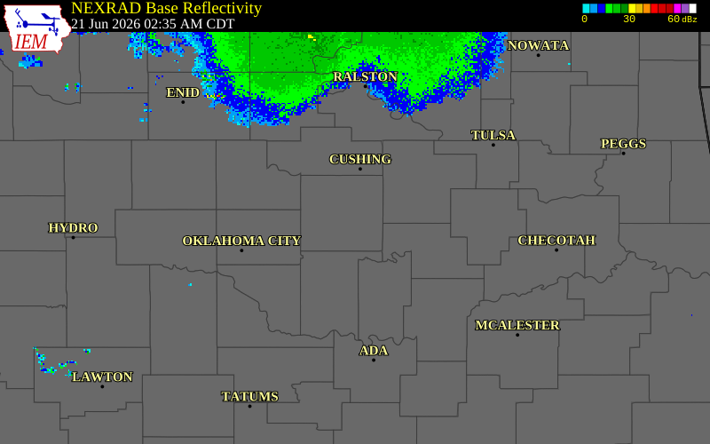 NEXRAD radar during the Sunday, June 21, 2026 storm activity in Lincoln County, Oklahoma