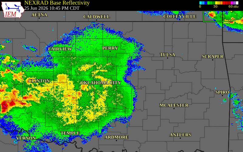 Radar snapshot during the Jun 25, 2026 hail event near 2 NW Warwick, Lincoln County, Oklahoma, with NWS warning polygons