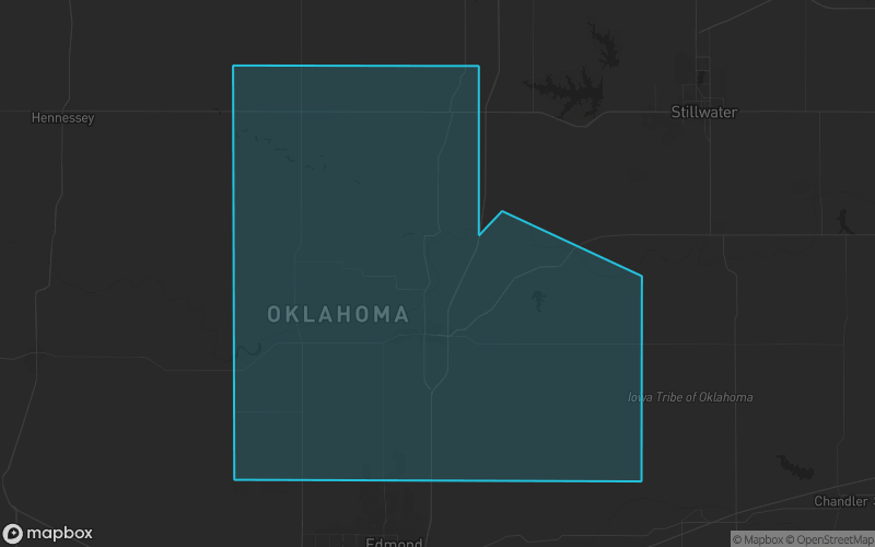 Map of Logan County, Oklahoma showing the county boundary and surrounding cities