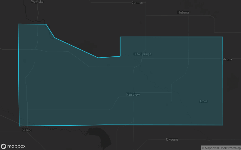 Map of Major County, Oklahoma showing the county boundary and surrounding cities