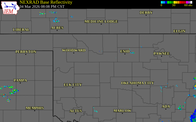 Radar snapshot during the Mar 4, 2026 tornado event near 6 ESE Orion, Major County, Oklahoma, with NWS warning polygons