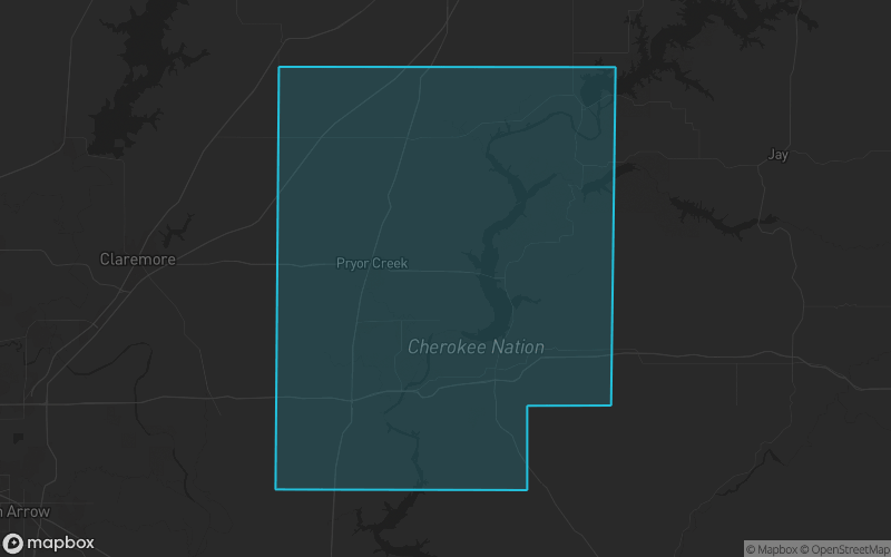 Map of Mayes County, Oklahoma showing the county boundary and surrounding cities
