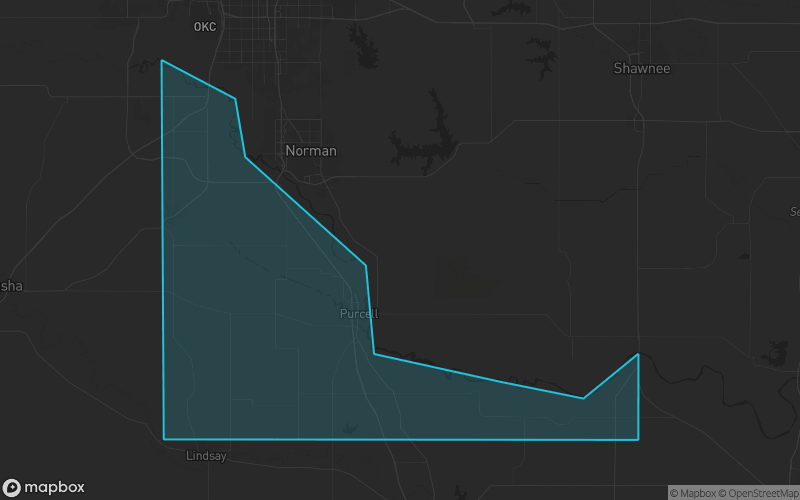 Map of McClain County, Oklahoma showing the county boundary and surrounding cities
