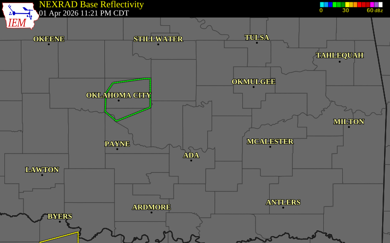 NEXRAD radar during the Wednesday, April 1, 2026 storm activity in McClain County, Oklahoma