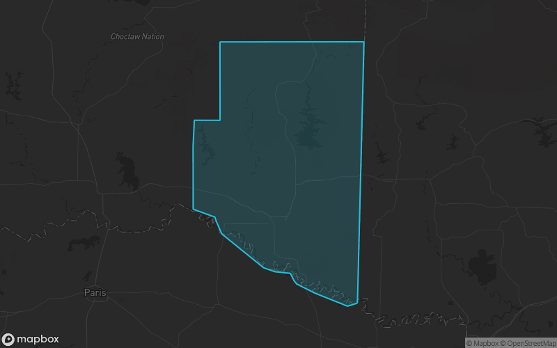 Map of McCurtain County, Oklahoma showing the county boundary and surrounding cities