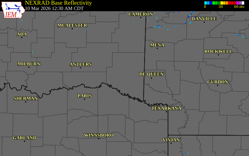 NEXRAD radar during the Tuesday, March 10, 2026 storm activity in McCurtain County, Oklahoma