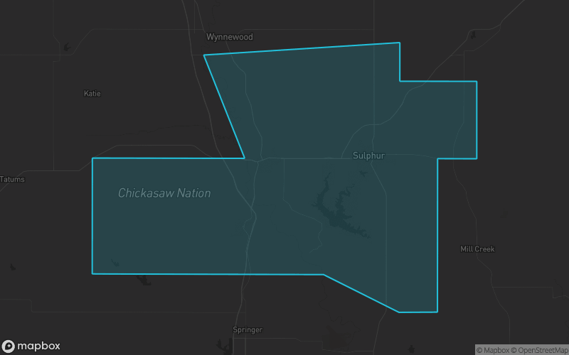 Map of Murray County, Oklahoma showing the county boundary and surrounding cities