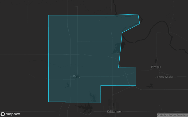 Map of Noble County, Oklahoma showing the county boundary and surrounding cities