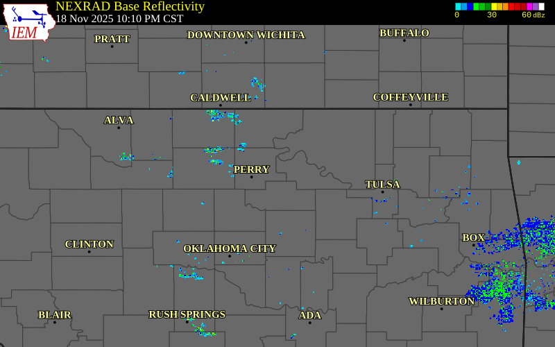 Radar snapshot during the Nov 18, 2025 hail event near 2 N Morrison, Noble County, Oklahoma, with NWS warning polygons