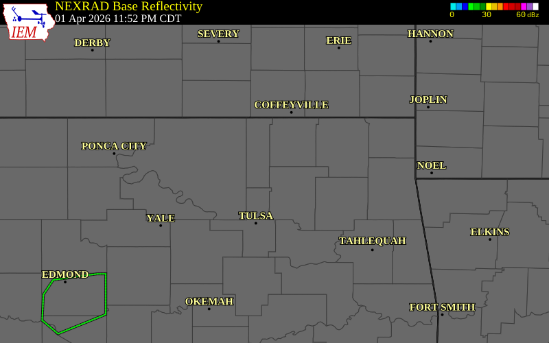 NEXRAD radar during the Wednesday, April 1, 2026 storm activity in Nowata County, Oklahoma