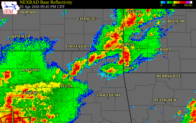 NEXRAD radar during the Friday, April 3, 2026 storm activity in Nowata County, Oklahoma