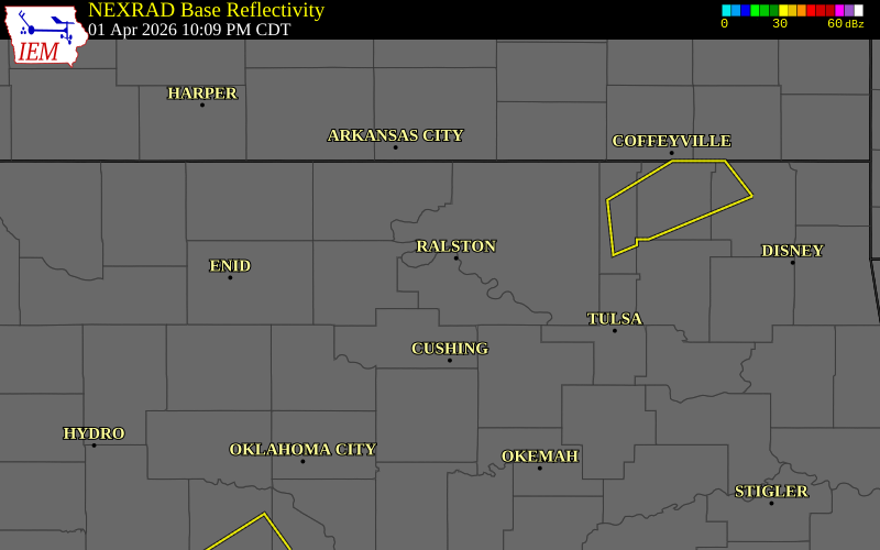 NEXRAD radar during the Wednesday, April 1, 2026 storm activity in Osage County, Oklahoma
