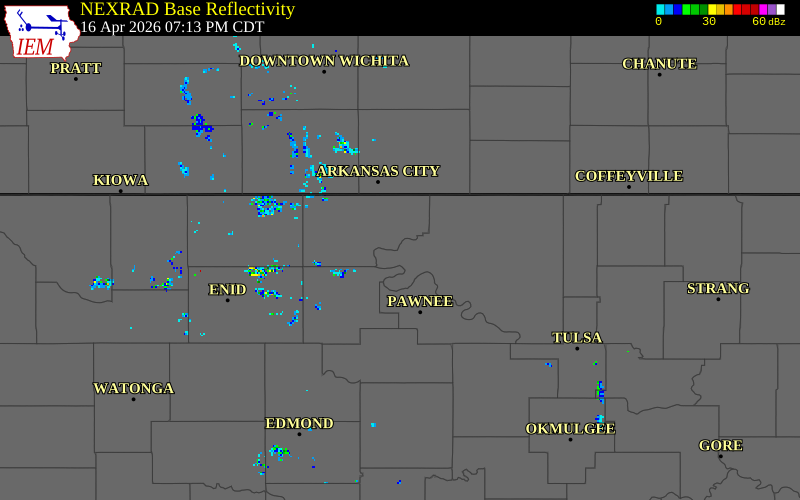 NEXRAD radar during the Thursday, April 16, 2026 storm activity in Osage County, Oklahoma