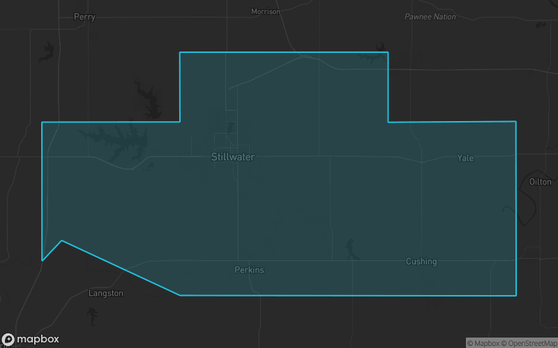 Map of Payne County, Oklahoma showing the county boundary and surrounding cities