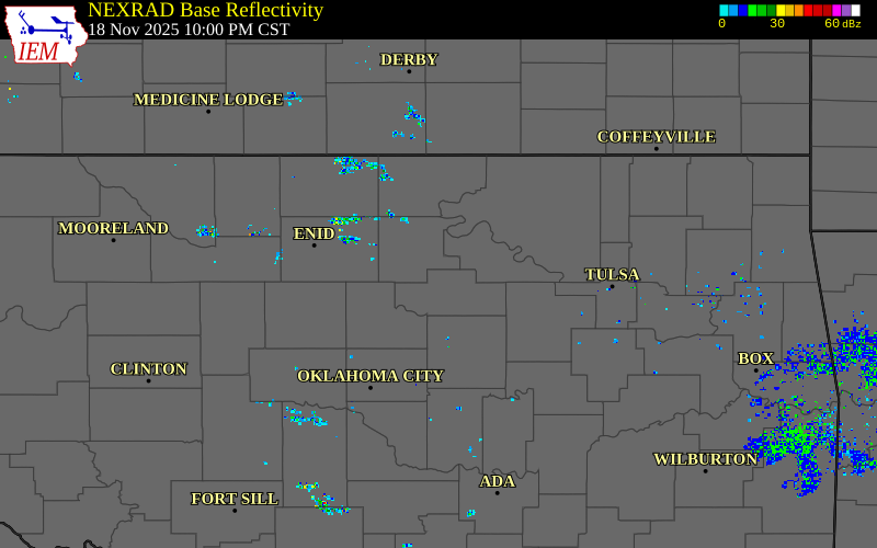 Radar snapshot during the Nov 18, 2025 hail event near 6 SW Morrison, Payne County, Oklahoma, with NWS warning polygons