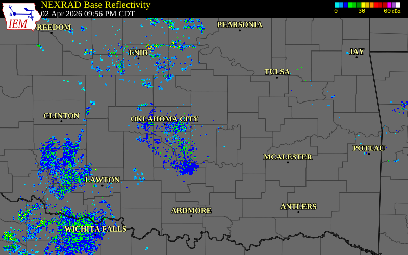 Radar snapshot during the Apr 2, 2026 tornado event near 3 WSW Aydelotte, Pottawatomie County, Oklahoma, with NWS warning polygons