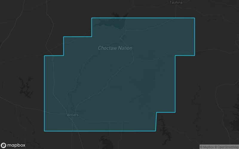 Map of Pushmataha County, Oklahoma showing the county boundary and surrounding cities