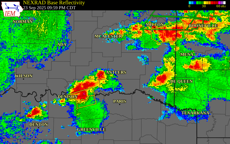 NEXRAD radar during the Tuesday, September 23, 2025 storm activity in Pushmataha County, Oklahoma