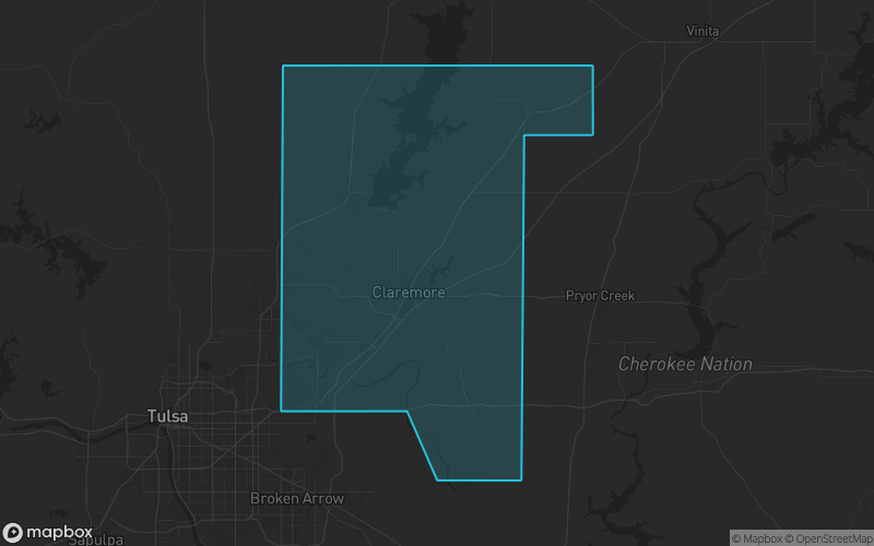 Map of Rogers County, Oklahoma showing the county boundary and surrounding cities