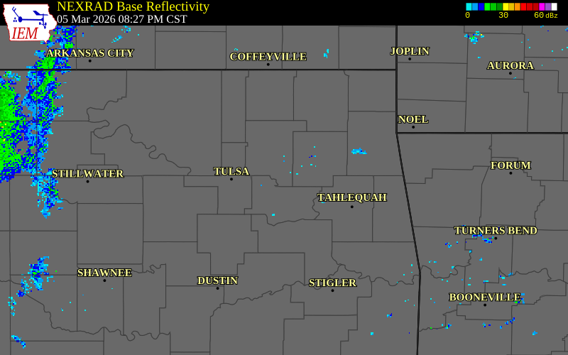 NEXRAD radar during the Thursday, March 5, 2026 storm activity in Rogers County, Oklahoma