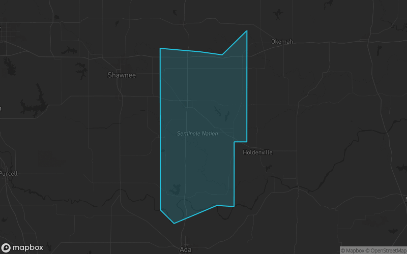 Map of Seminole County, Oklahoma showing the county boundary and surrounding cities