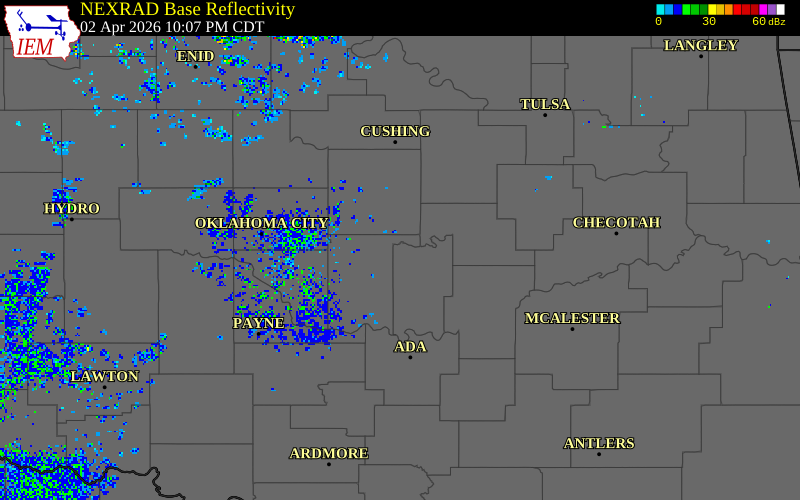 NEXRAD radar during the Thursday, April 2, 2026 storm activity in Seminole County, Oklahoma