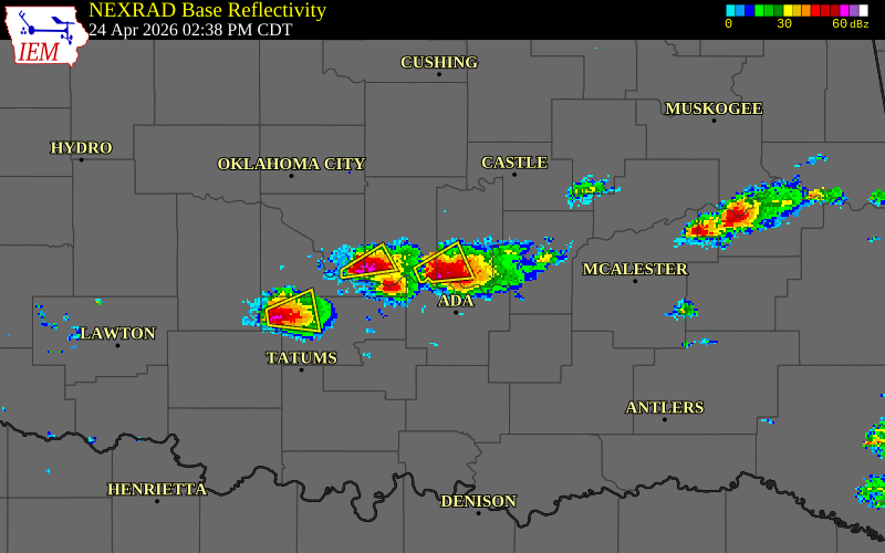 NEXRAD radar during the Friday, April 24, 2026 storm activity in Seminole County, Oklahoma