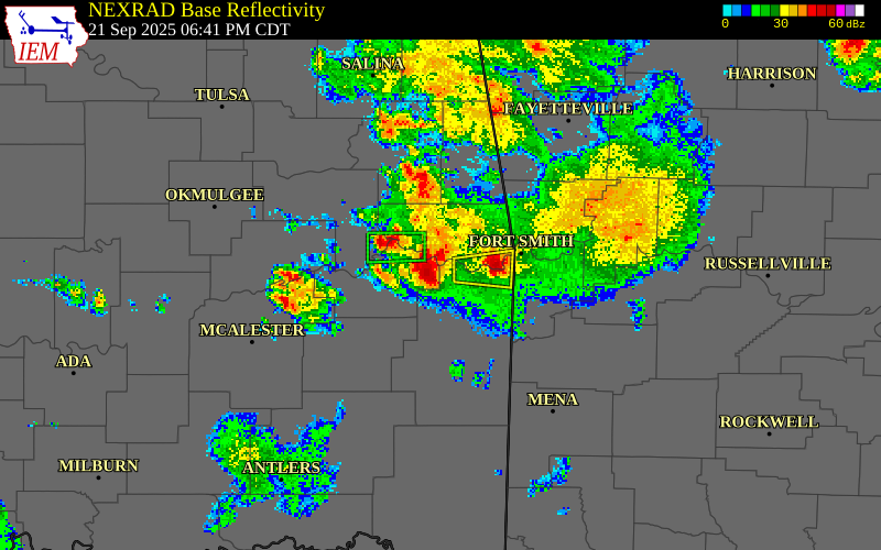 NEXRAD radar during the Sunday, September 21, 2025 storm activity in Sequoyah County, Oklahoma