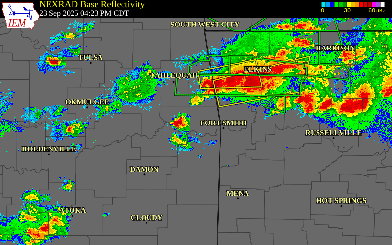 NEXRAD radar during the Tuesday, September 23, 2025 storm activity in Sequoyah County, Oklahoma
