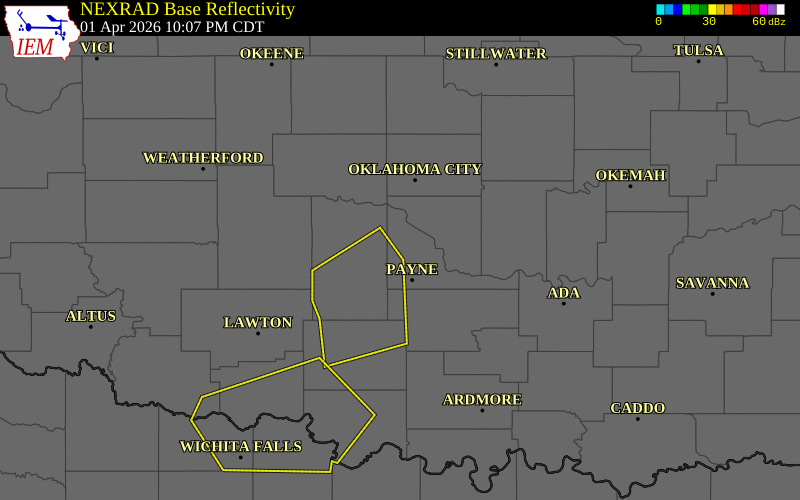 NEXRAD radar during the Wednesday, April 1, 2026 storm activity in Stephens County, Oklahoma